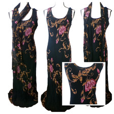 Y2K Maxi Black Floral Dress Burg Rose sequin Fairygoth Whimsigoth Dark Glam vtg