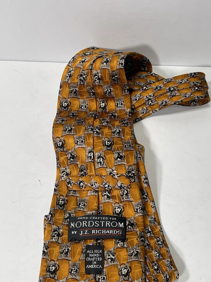 Corbata de seda JZ Richards para Nordstrom naranja geométrica vintage hecha a mano EE. UU. Foto 2 de 4