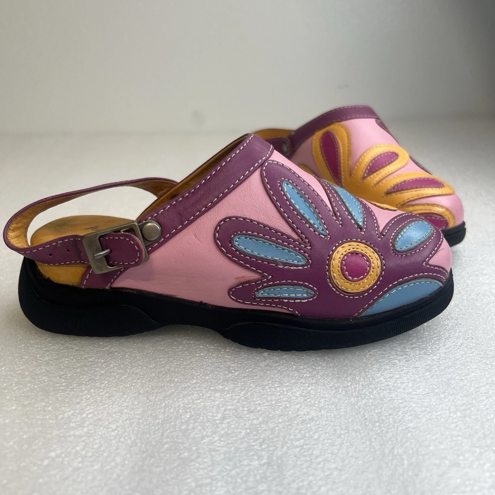 Hanna Andersson Girls Pink/Flower Leather Mules Slingback Sz 31 US 13