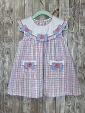 Vintage Samara Toddler Girl Pink Plaid Dress W/ Bow Collar Details Size 4T
