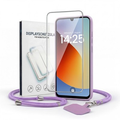 Handy Hülle für Xiaomi Redmi A7 Pro Handykette Band Kordel Case Lila 9H Glas