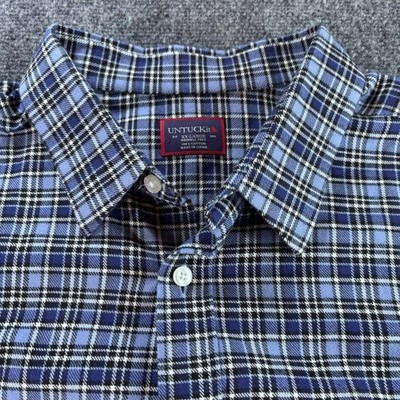 UNTUCKit Button Down Shirt Mens XXL Blue Plaid Wrinkle Free Cotton Long Sleeve