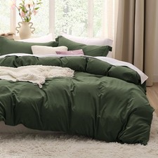 Olive Green Duvet Cover Full Size - 3 Pieces Prewashed Extra Soft Cotton-Like
