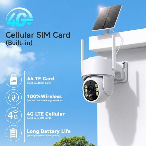 4G LTE Solar Security Camera, No WiFi Outdoor 2K Camera with Night Vision - Picture 10 of 34