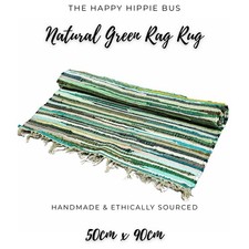 Handmade Chindi Rag Rug Natural Green 100% Recycled Cotton Small Woven Floor Mat