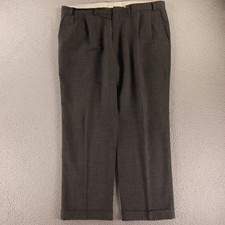 VTG Hopsack Pants Mens 41x30 Gray Heather 100% Wool Pleated Cuffed
