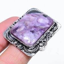 Russian Charoite Gemstone 925 Sterling Silver Gift Jewelry Ring Size 10 D887
