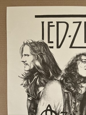 Vintage 1960s Led Zepplin Sketch Poster Black And White Music