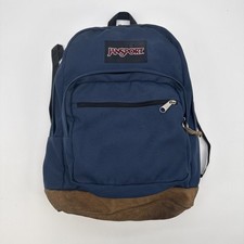 JanSport Right Pack Navy Blue Nylon Leather Bottom School Book Bag Backpack