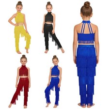 Girls Set Jazz Dancewear Salsa Outfits Rumba Practice Performance Costume Dance