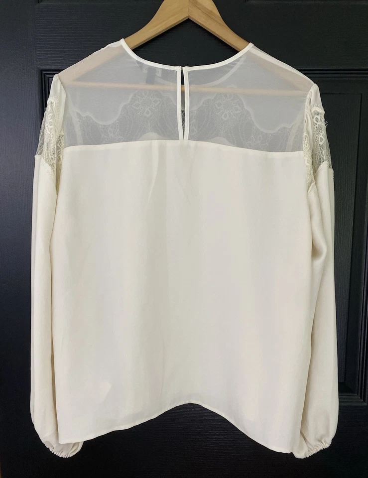 Express Women's XL Cream Lace Detail Lightweight Blouse Long Sleeve Fairycore - Image 4 of 4