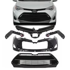 5Pcs Front Bumper Cover+Upper Lower Grill For 2017-19 Toyota Corolla L LE XLE CE