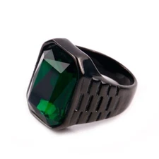 Classic Retro Square Green CZ Wedding Ring Stainless Steel Black Ring Size 7-13