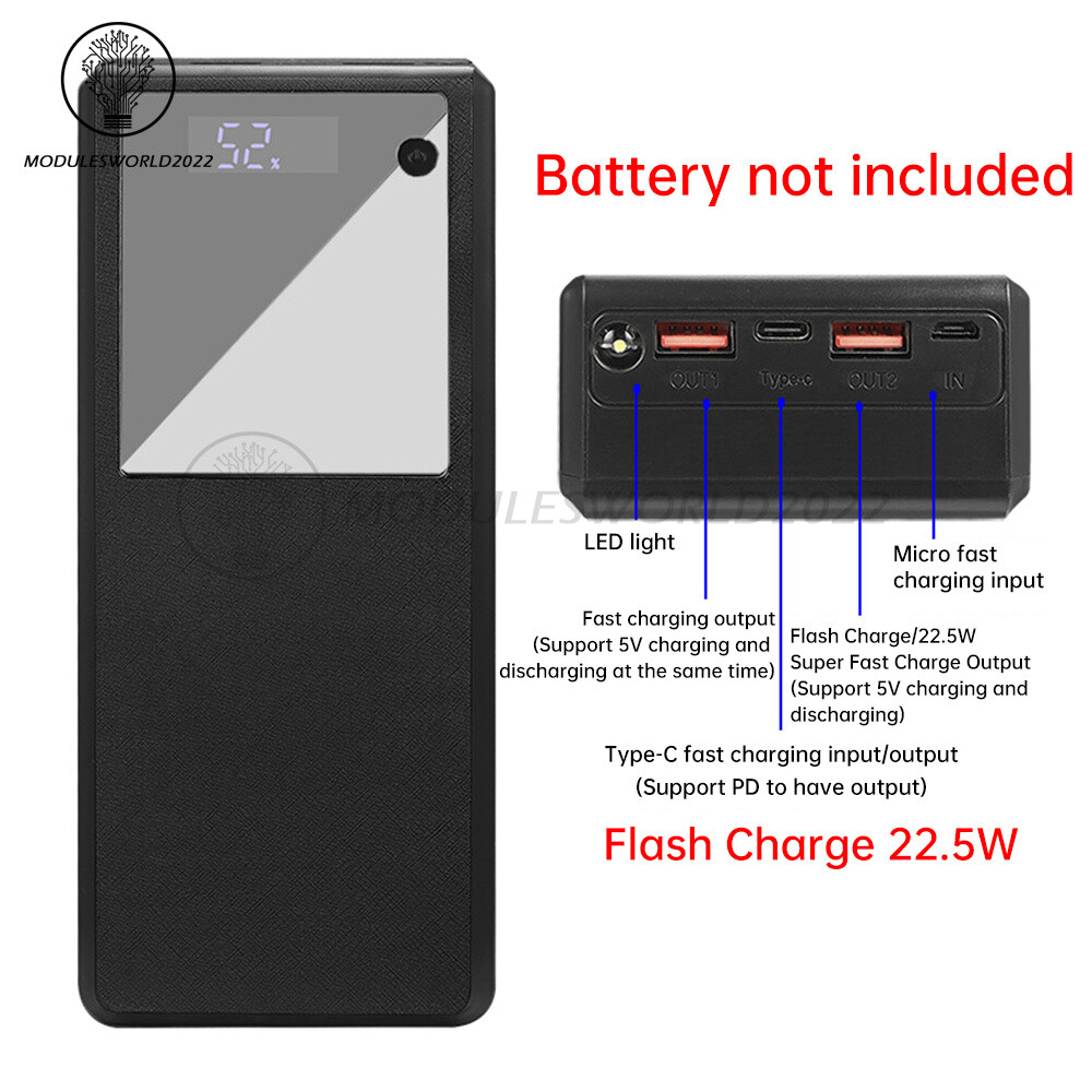 6x 26650 Battery Box DIY Fast charging PD Mobile Power Bank Case kits 22.5W
