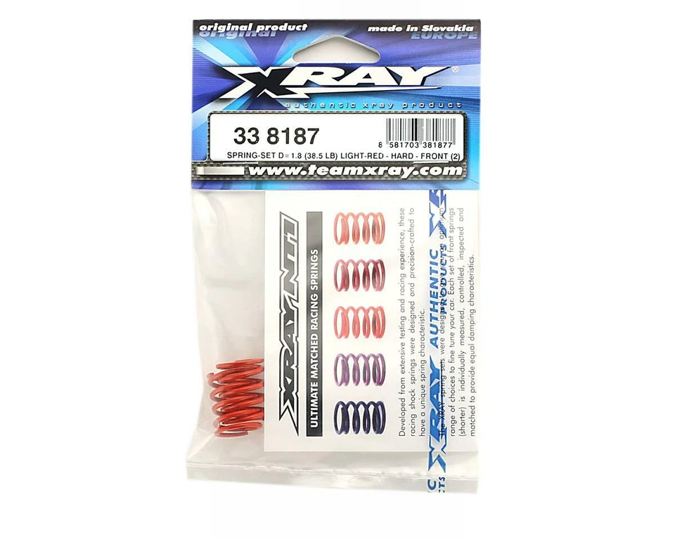 XRAY Shock Spring Set D=1.8 (38.5lb - Hard) (Light Red) (2) [XRA338187] - Image 2 of 2