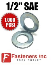 (Qty 1000) 1/2" SAE Flat Washers Zinc Plated Low Carbon / Grade 2