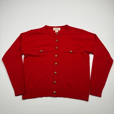 Cashmora Tally-Ho Red Button-Up Cardigan Womens Long Sleeve Soft Small