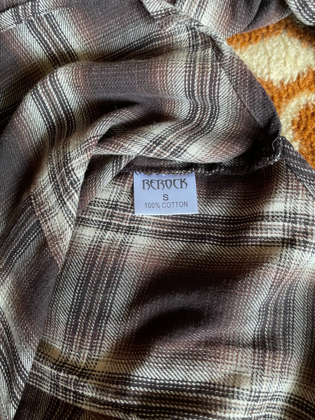 Rerock brown plaid cotton flannel button up shirt with hood women's size S&nbsp;