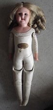 Vintage 1910s Germany Celluloid Violet Kid Leather Body Blonde Girl Doll 20" T