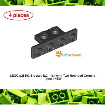 LEGO p28802 Bracket 1x2 - 1x4 with Two Rounded Corners BLACK (4pcs) NEW ...