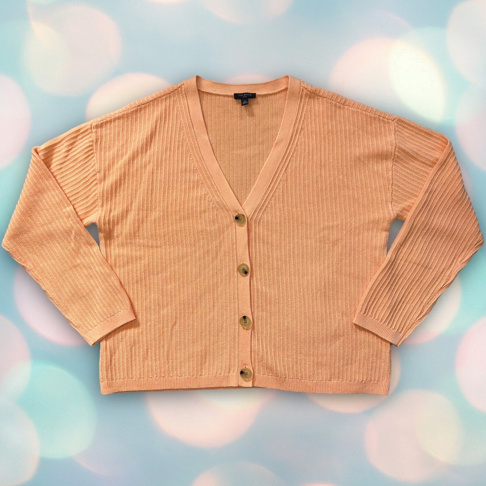 Talbots Women’s Orange Ribbed V-Neck Button Down … - image 2