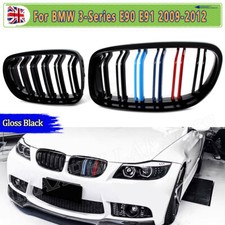 FOR BMW 3 SERIES E90 E91 LCI 08-12 M COLOUR GLOSS BLACK TWIN BAR KIDNEY GRILLS