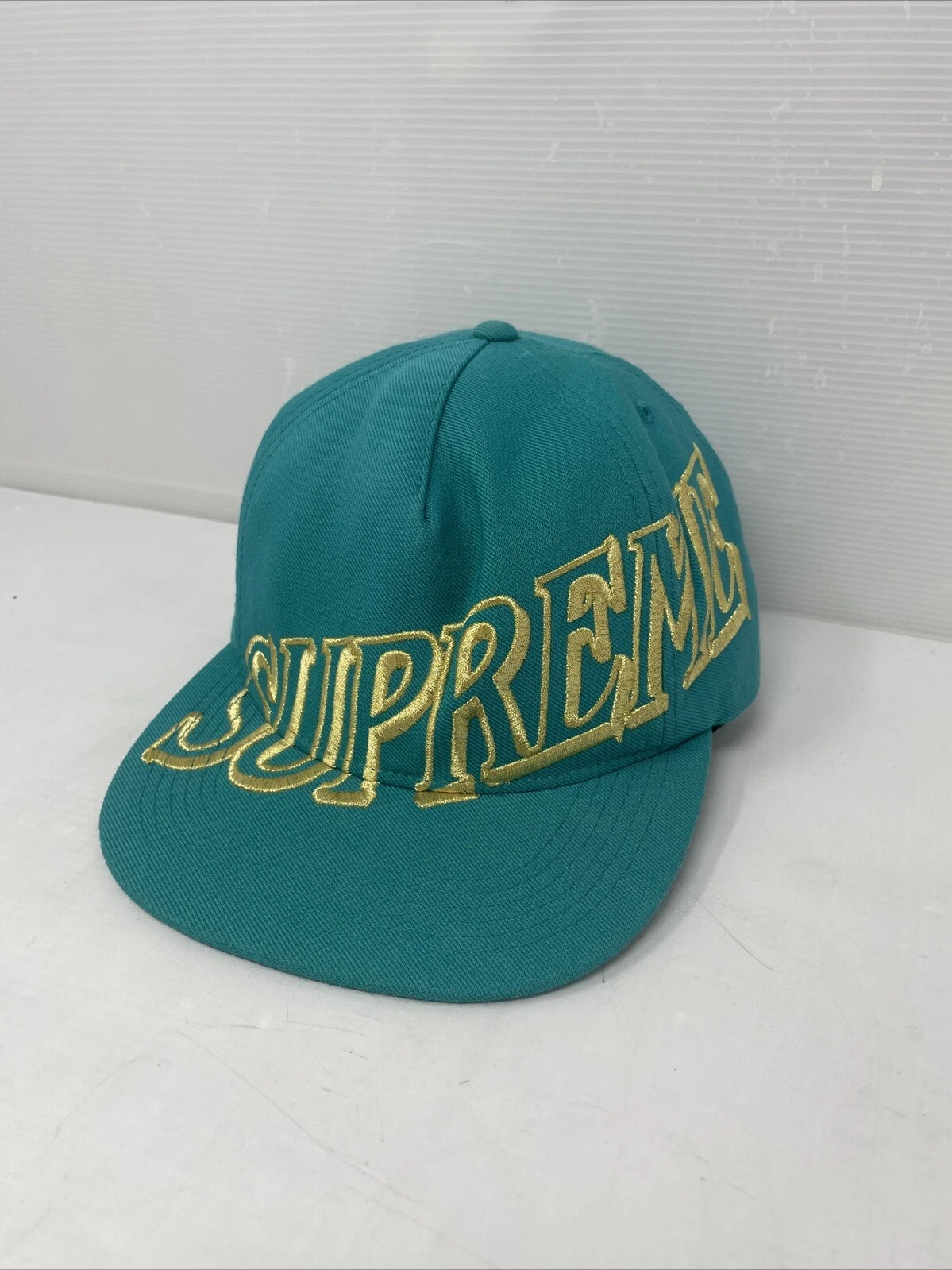 Casquette snapback Supreme FW14 Turquoise chevauchement doré rare