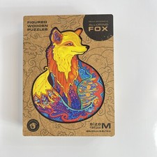 Unidragon Alluring Fox Wooden Puzzle 195pc Medium 8.9x11.4  Figured Gift Box New