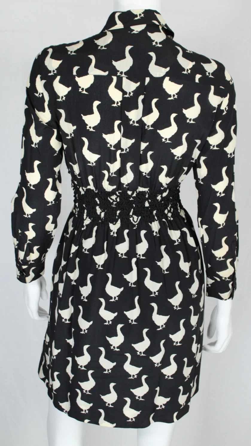 MOSCHINO CHEAP & CHIC Mini Abito Crepe Seta Stampa Anatra Bianco e Nero 40