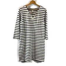 Old Navy Womens Shirt Dress Size Large White Navy Blue Nautical Striped Lace Up