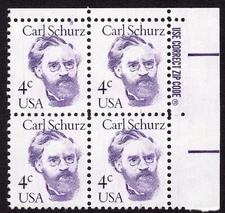 Scott #1847 Carl Schurz Zip Block Of 4 Stamps - MNH