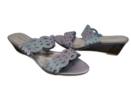 DJANGO & JULIETTE metallic wedge heel Roseann women size 38 laser cut open toe  - Picture 1 of 12