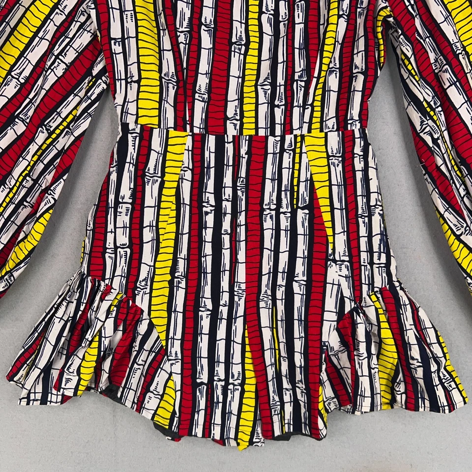 Ofuure Mameluco Mujer Pequeño Rojo Amarillo Estampado Africano Volantes Pantalones Cortos Mangas Corbata Foto 3 de 4