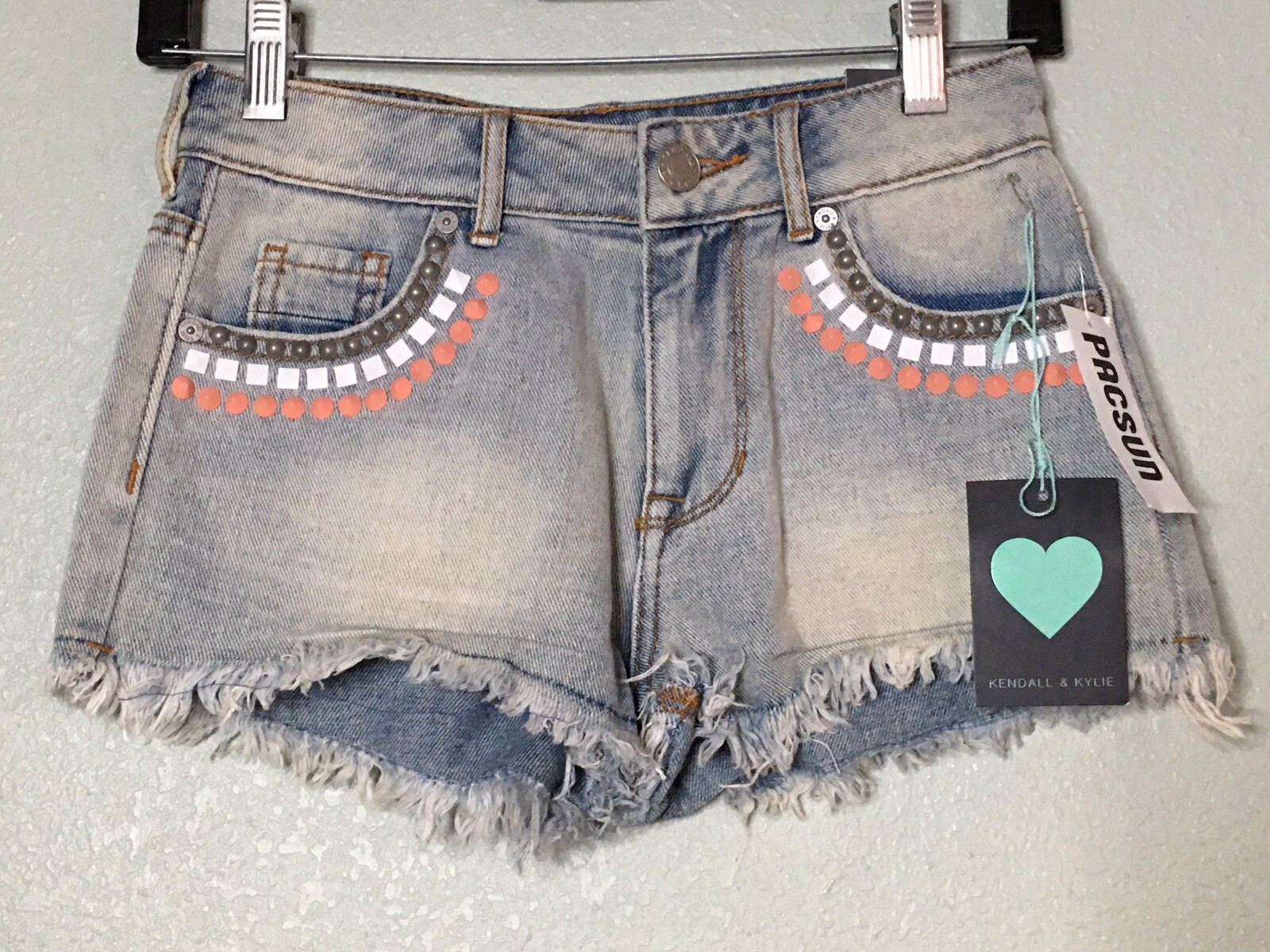 Kendall Kylie Studded High Rise Cut Off Jean Shorts Size 0 NWT