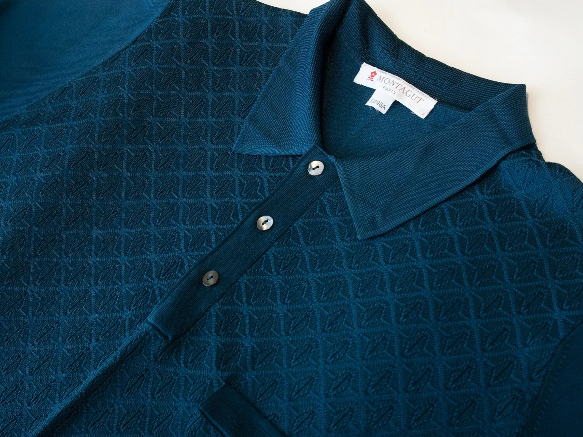 Montagut Blue Geometric Knit Polo Shirt 25588 | eBay