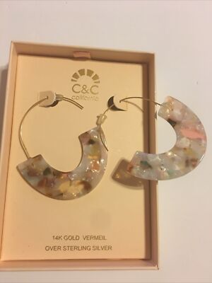 C & C California 14K Gold Vermeil Over Sterling Silver Earrings Light New 