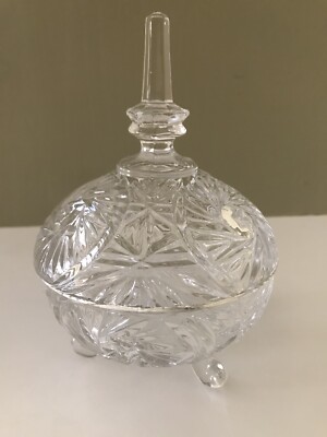 Vintage Crystal Clear Glass Round 3-Footed 7'' Candy Dish/Sugar Bowl-Very Pretty!