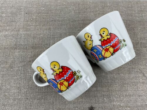 Old Set of 2 Coffee Cups Small Porcelain Tea Mugs Ukrainian Vintage Easter Gift - Photo 1/8