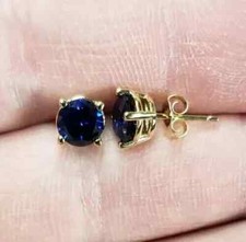 2Ct Round Cut Lab-Created Sapphire Solitaire Stud Earring 14K Yellow Gold Plated