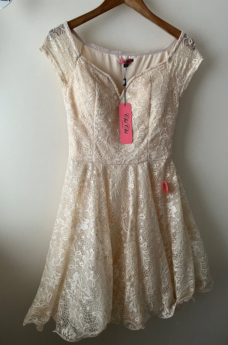 chi chi london ivory dress Chi London Ivory Premium Lace Dress Size UK12 EUR40 US8