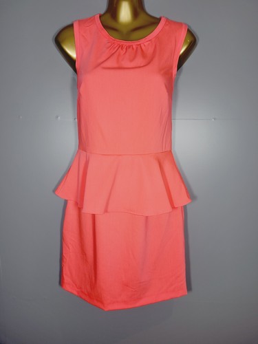 BNWT NEW H&M DRESS SIZE 10 PINK CORAL FITTED PEPLUM SHIFT 36" HE38 - Picture 2 of 7