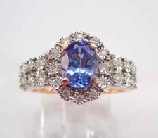 2Ct Oval Cut Blue Tanzanite Ring Halo Engagement Ring 14k Pink Gold Plated