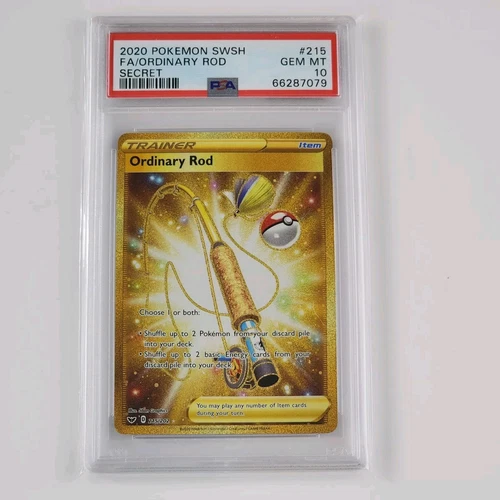 Pokemon ORDINARY ROD Trainer Full Art Gold #215 Sword & Shield PSA 10 Gem Mint