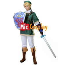 Men's  Link Cosplay Costume Green Outfit Halloween with Armband and Hat