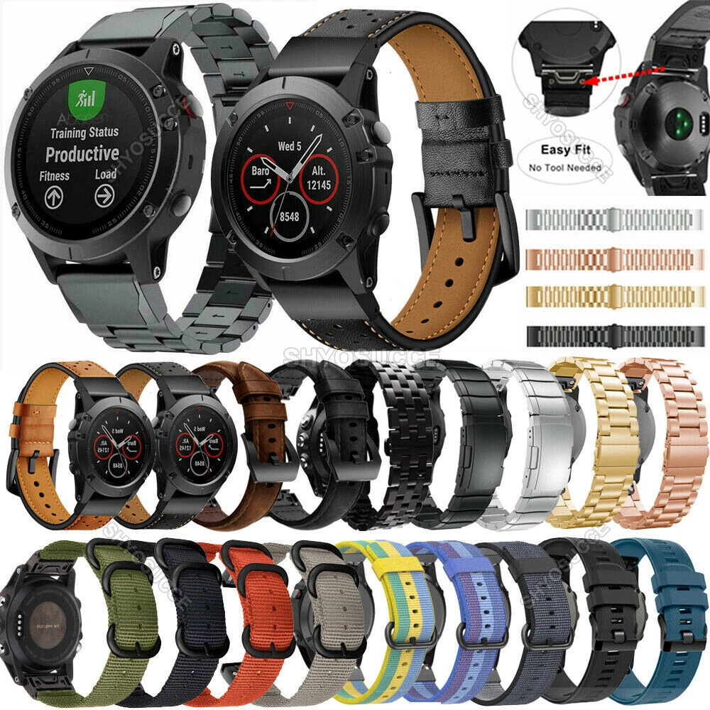 For Garmin Fenix 6 Pro 6 Sapphire Metal Leather Bracelet Watch