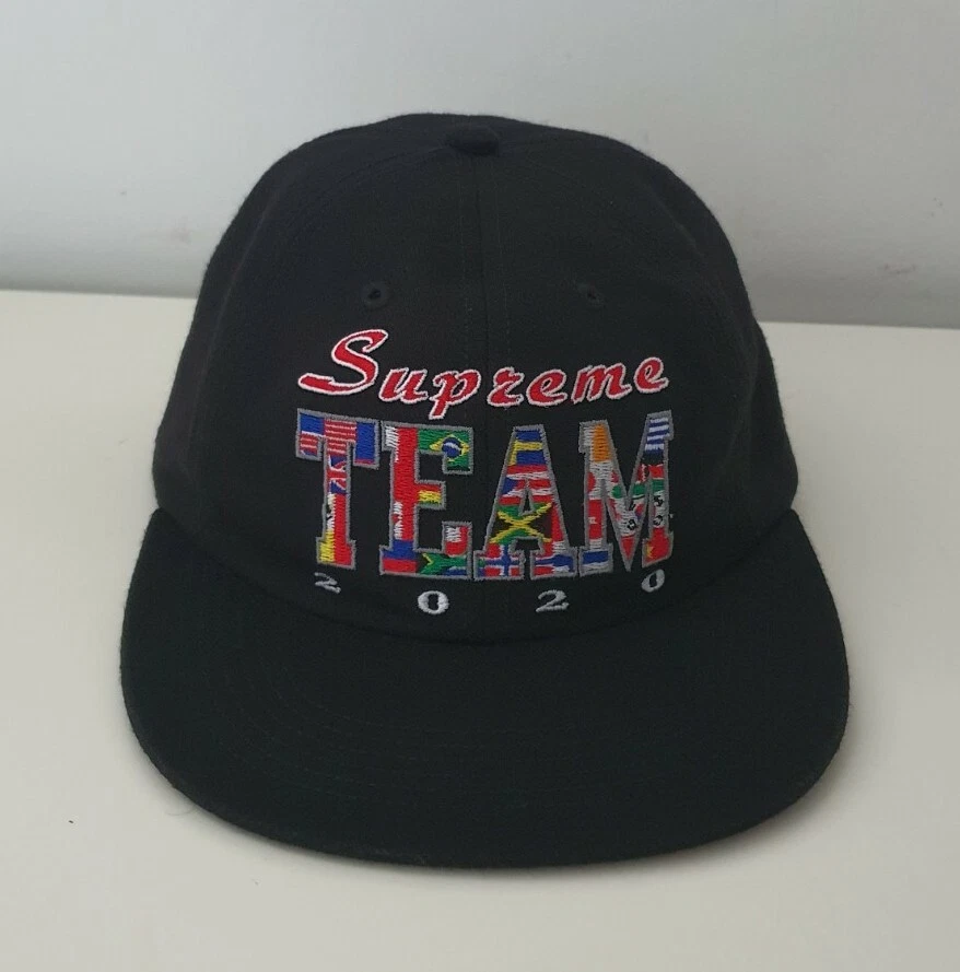 SS20 Supreme Team black 6 panel cap hat flags