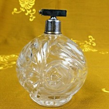 ART DECO flacone profumo atomizzatore vetro cristallo taglio fiori ~ 1920 raro!