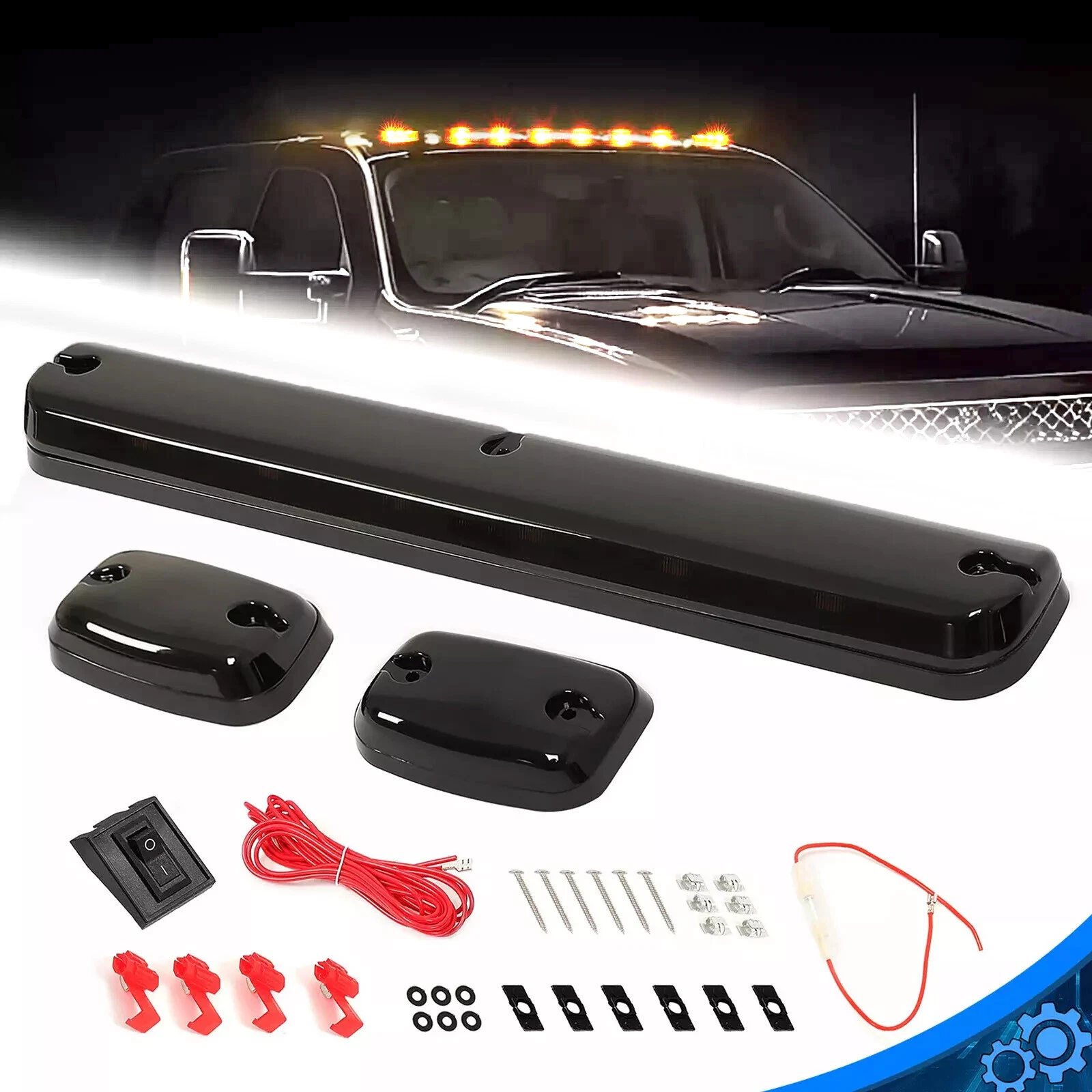 LED Cab Roof Marker Lights Amber For 2007-2021 Chevrolet Silverado 2500HD 3500HD