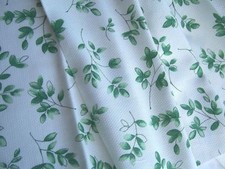 10 OFF WHT COTTON PIQUE W/ GREEN LEAVES FABRIC 22" X 52"