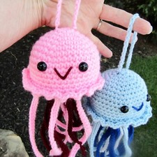 Jolly Jellyfish. Cute Crochet for Baby. Blue or Pink Jellyfish Plush Toy